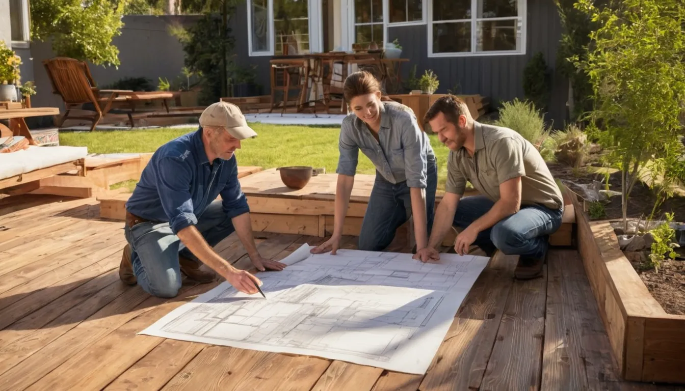 Homeowner reviewing concrete patio plans with a local provider in the Santee area